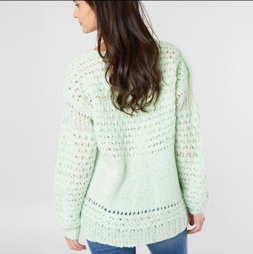FREE PEOPLE Crashing Waves Loose Knit Mint Green Sweater NWT - Picture 4 of 13